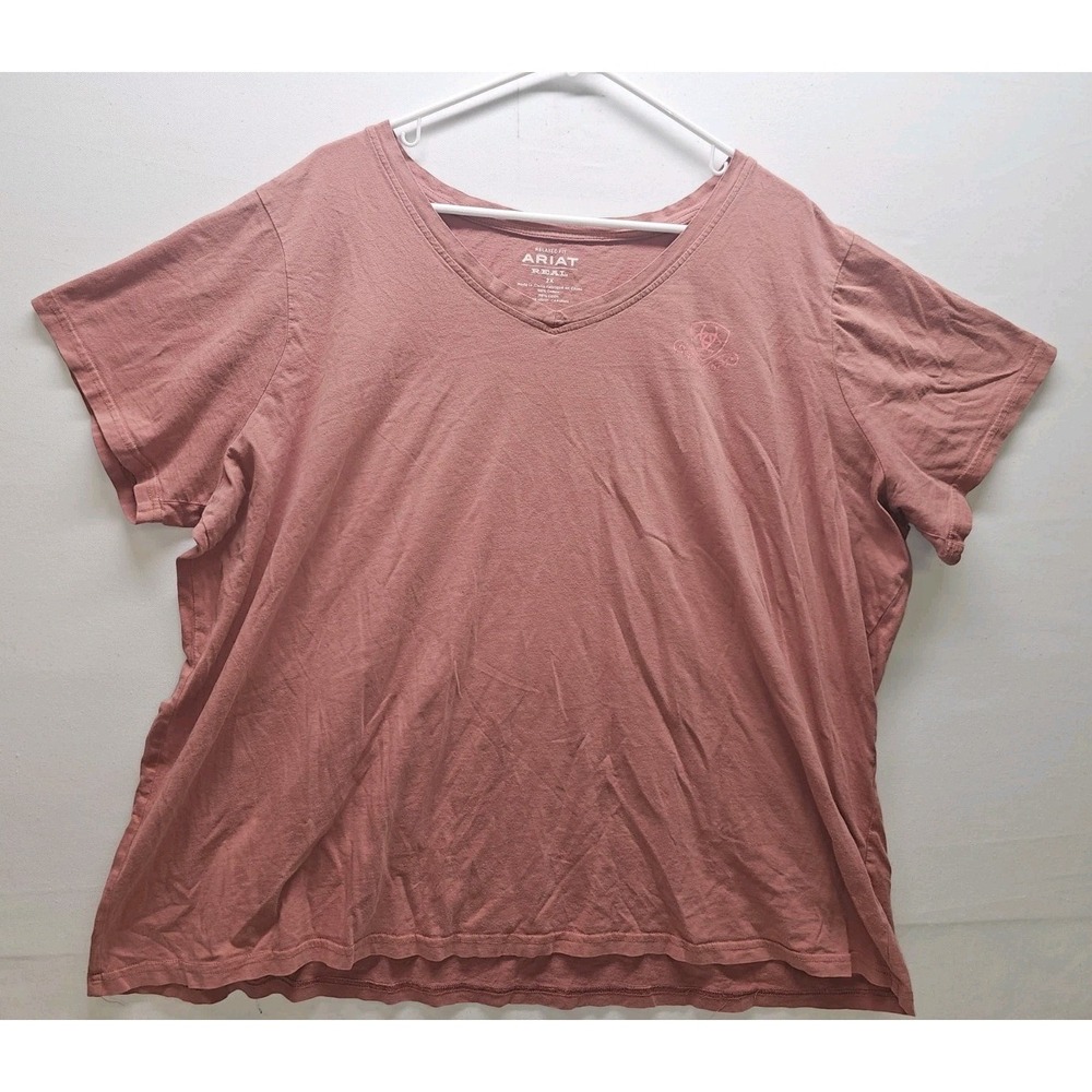 Ariat Real Womens 2X Mauve V Neck Graphic Tee Western Ranchwear Cowgirl Rodeo